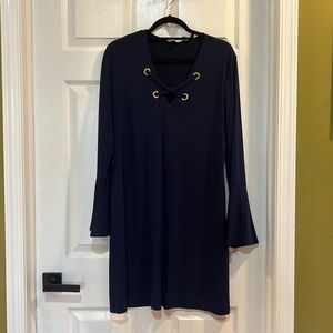 Navy Blue Michael Kors Lace Up Bell Sleeve Dress